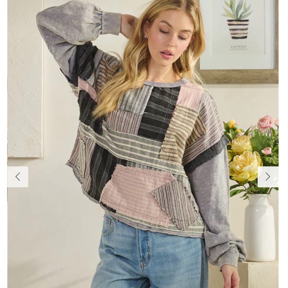 🎉 Oli and Hali “ KAYE 2  “ Oli & Hali MIXED FABRIC PATCHWORK TOP 60A - Picture 2 of 6